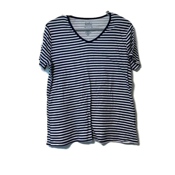 Craft & Borrow The Classis Tee Blue & White Stripes Size Large - Picture 1 of 4